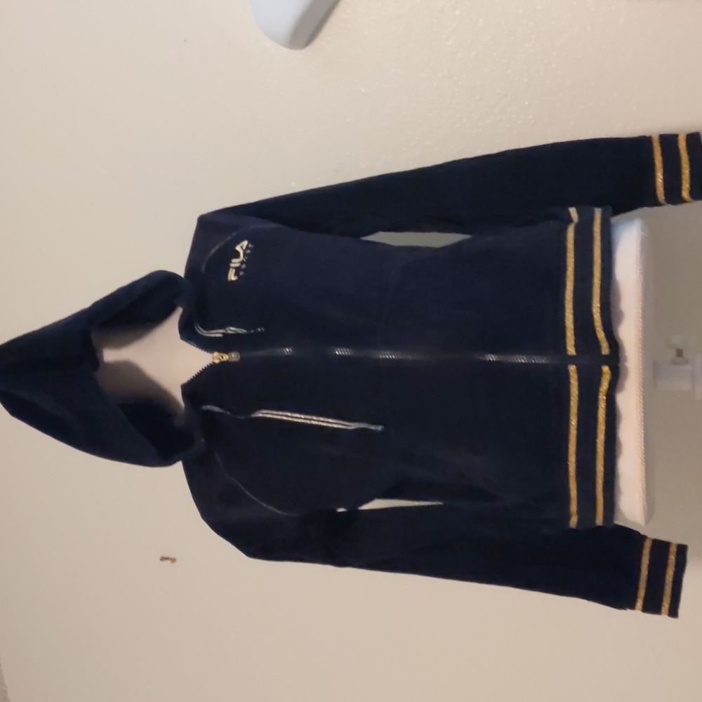 Fila sport athletic velour hoodie, gold and black size L